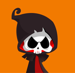 Illustration of cartoon grim reaper character.. Halloween design of poster or invitation 