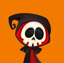 Illustration of cartoon grim reaper character.. Halloween design of poster or invitation 