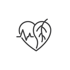 Heart beat and leaf line icon
