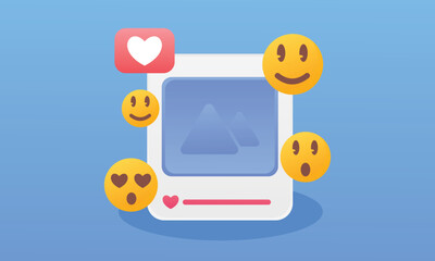 Social Media with a smiling face Interaction between people through networks.on blue background.Vector Design Illustration.