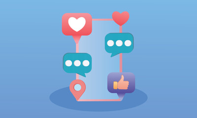 Realistic mobile phone with social network icons of trendy design..on blue background.Vector Design Illustration.