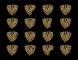 RWA, RWB, RWC, RWE, RWF, RWG, RWH, RWJ, RWK, RWL, RWO, RWP, RWR, RWS, RWU, RWZ creative letter shield logo design vector icon illustration