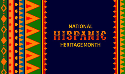 National Hispanic heritage month flyer with ethnic ornament, holiday festival vector background. Hispanic Americans culture, tradition and art heritage poster with traditional ethnic ornament pattern