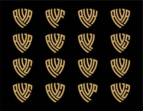 RWA, RWB, RWC, RWE, RWF, RWG, RWH, RWJ, RWK, RWL, RWO, RWP, RWR, RWS, RWU, RWZ creative letter shield logo design vector icon illustration