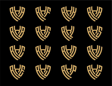 RXA, RXB, RXC, RXE, RXF, RXG, RXH, RXJ, RXK, RXL, RXO, RXP, RXR, RXS, RXU, RXZ creative letter shield logo design vector icon illustration