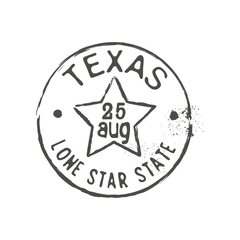 Texas state postage and postal stamp. United States of America letter seal, postage Texas state grunge vector imprint or postcard departure country or USA region round mark