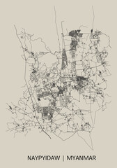 Obraz premium Naypyidaw (Myanmar) street map outline for poster.