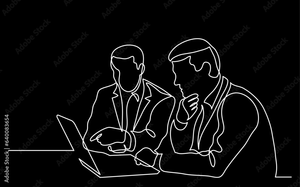 Poster continuous line drawing vector illustration with fully editable stroke of diverse office workers hav