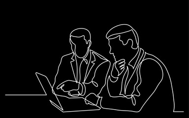 continuous line drawing vector illustration with FULLY EDITABLE STROKE of diverse office workers having discussion as a concept of business meeting