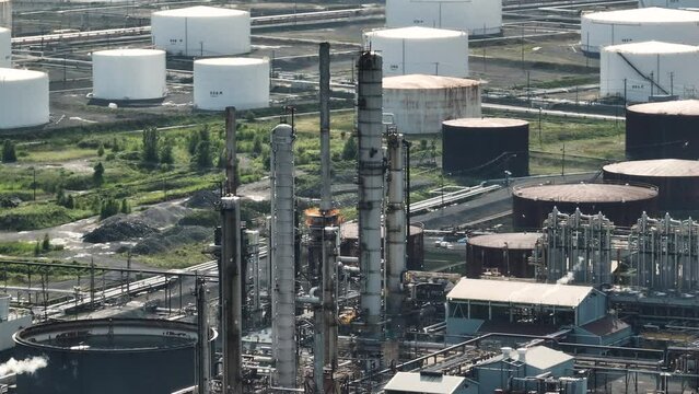 Aerial view of oil refineries in Montreal quebec