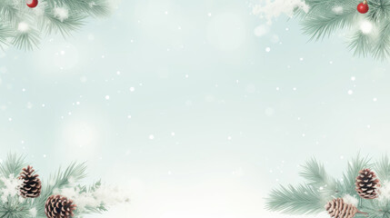 Christmas border with Christmas elements with pastel light blue copy space