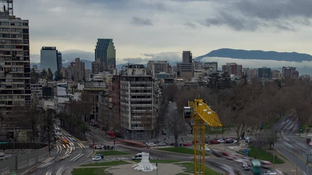 Plaza Italia Dignidad square time lapse at morning Santiago de Chile