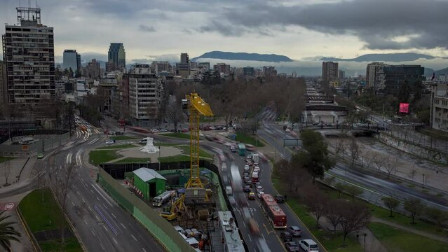 Plaza Italia Dignidad square time lapse at morning Santiago Chile