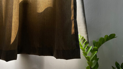 Sunlight With Curtain, Fabric, Curtain Background, Empty Space...,
