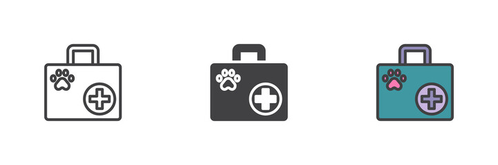 Veterinary medical bag different style icon set