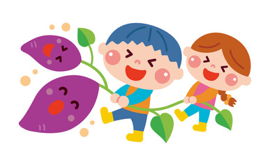 芋掘りをしている子どもたちのイラスト