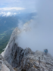 Hike to Zugspitze by using the via ferrata hike trail path