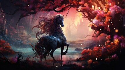 Obraz na płótnie Canvas Mythical Horse In Forest