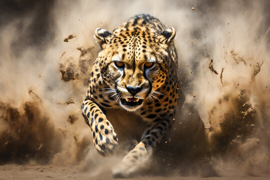 A cheetah running through the sand © Adrian Grosu