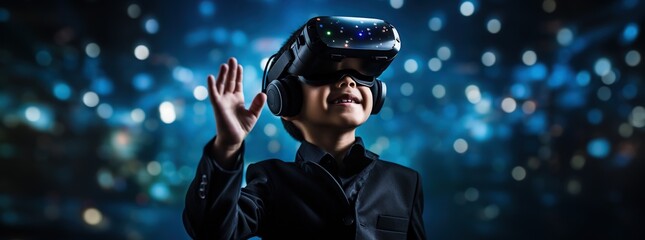 Illustration of a person wearing a virtual reality VR headset, AI Generated.