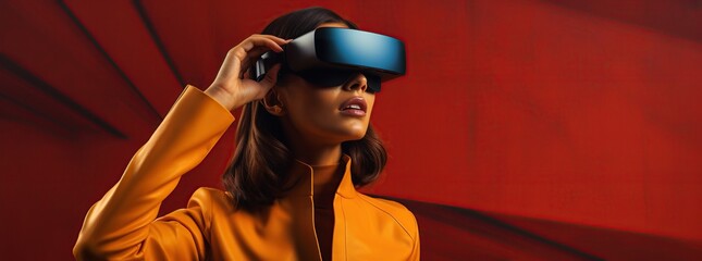 Obraz premium Illustration of a person wearing a virtual reality VR headset, AI Generated.