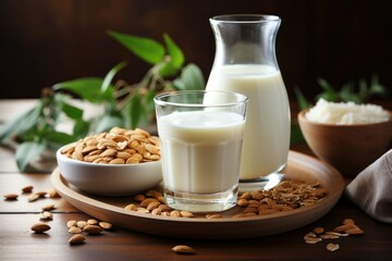 Almond milk healthy drink generate with Ai. 