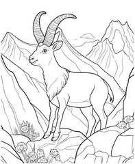 Markhor Climbing the mountain coloring pages