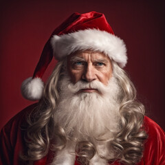 A serious Santa Claus close-up, with a contemplative and introspective expression, adds a unique perspective to the holiday season