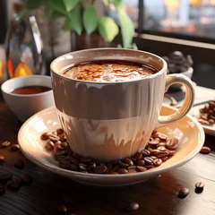 Fotobehang A mug of brown coffee side light   © Sekai