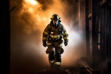 Fototapeta premium firefighter braving the smoke in a courageous act of bravery