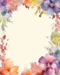 Vintage Watercolor Flowers Frame with Border AI Generated