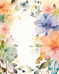 Vintage Watercolor Flowers Frame on Old Paper Background AI Generated