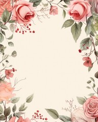 Vintage Watercolor Flowers Frame with Border AI Generated