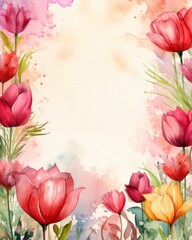 Watercolor Flowers Frame on Old Rustic Background AI Generated