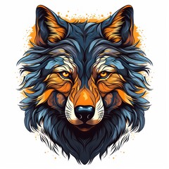 Circular Design of a Cartoon Style Retro Vintage Wolf Face AI Generated