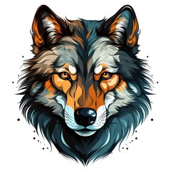 Circular Design of a Cartoon Style Retro Vintage Wolf Face AI Generated