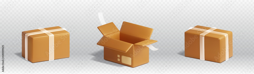 Poster cardboard boxes for delivery or storage of products - 3d render vector illustration of carton packag