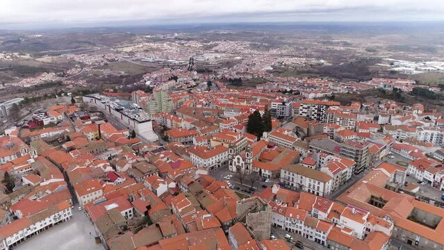Cathedral and City of Guarda in Portugal Aerial View