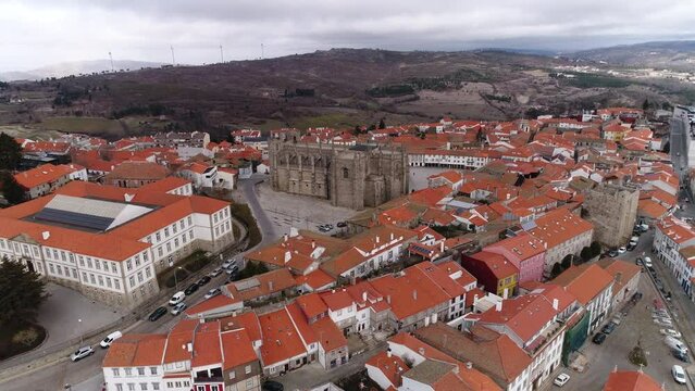 Cathedral and City of Guarda in Portugal Aerial View