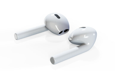 In-ear headphones on white 3d render