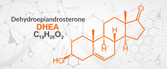 Androstenone or dehydroepiandrosterone chemical formula. Neurotransmitter and human hormones in brain