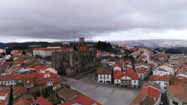Cathedral and City of Guarda in Portugal Aerial View