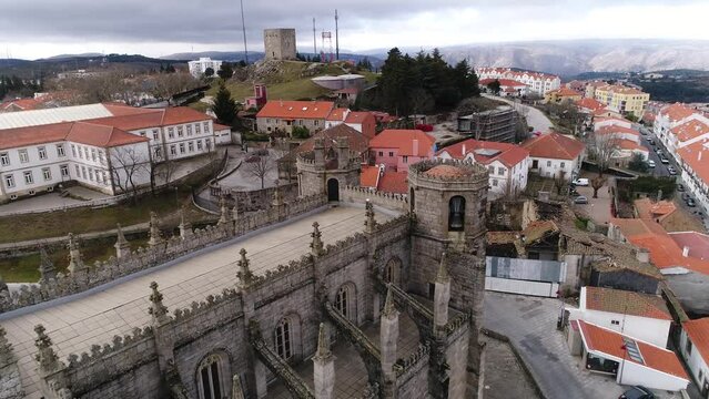 Cathedral and City of Guarda in Portugal Aerial View