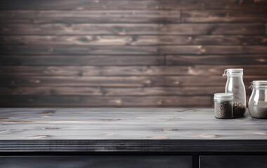 Obraz premium Empty gray wooden table and goods counter