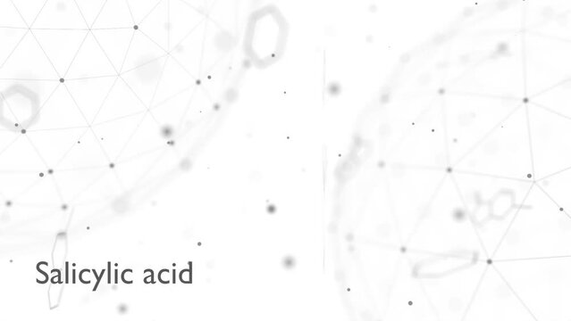 Salicylic acid molecule. Used in cosmetics, in dermatological medicines. Skeletal formula