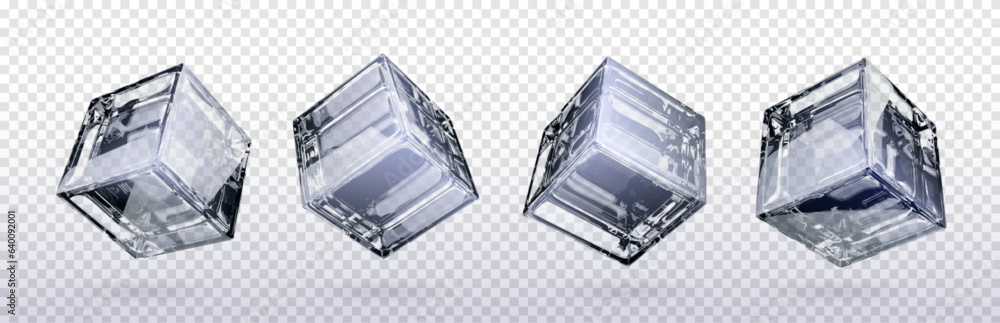 Poster 3d glass cube box vector isolated on transparent background. crear black and white realistic geometr