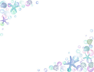 ヒトデとシャボン玉の水彩画フレーム