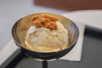 Homemade caramel Ice Cream with Topping