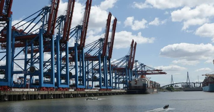 Container ships, Container Terminal Burchardkai, Koehlbrand Bridge, Port, Hamburg, Germany, Europe