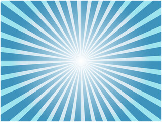 鮮やかな光を放つ太陽光線風の集中線背景_ライトブルー